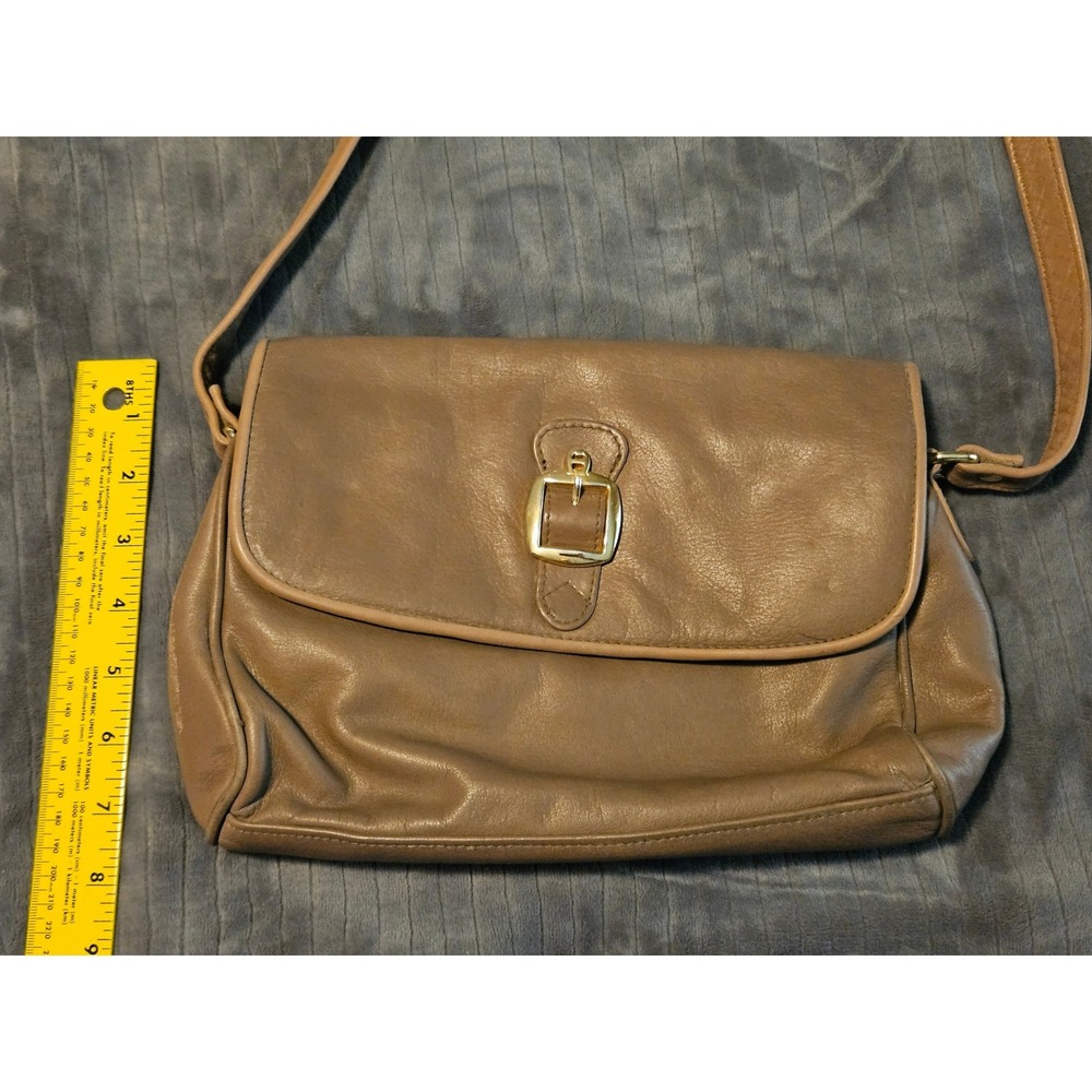 Etienne Aigner Taupe Leather Crossbody Bag Gold Buckle Flap Saddle Bag Vintage